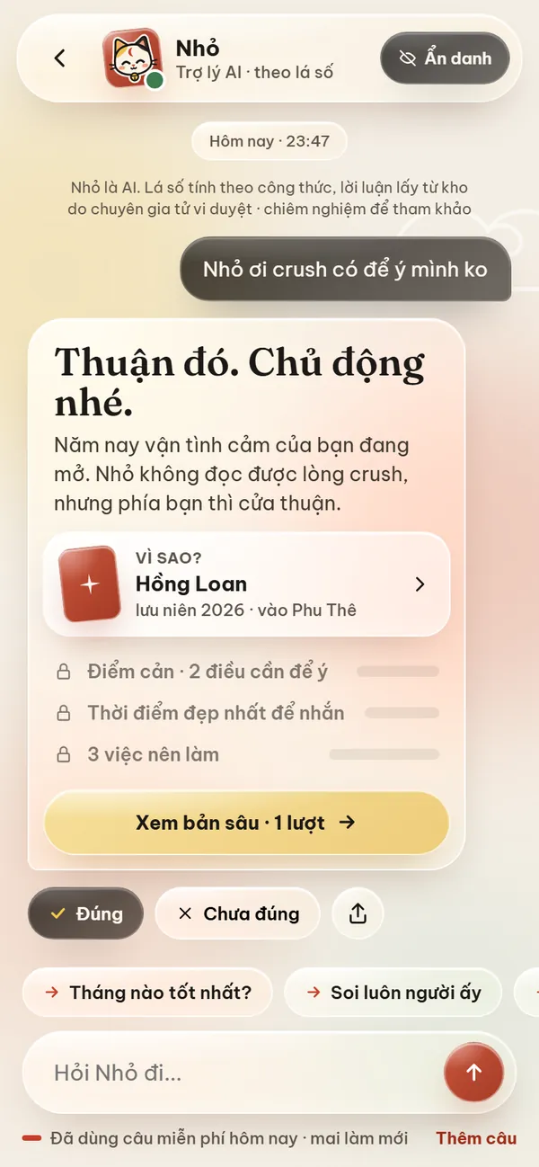 Màn Hỏi Nhỏ: câu trả lời kèm căn cứ trên lá số